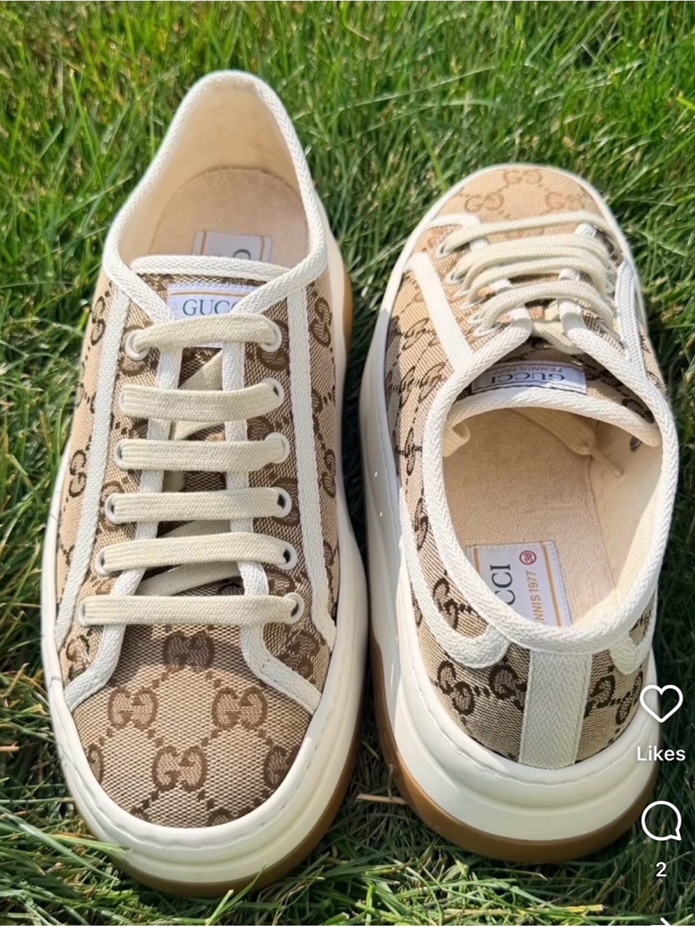 Gucci Beige GG Canvas Low-Top Sneakers